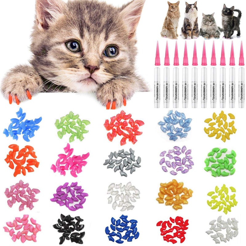 JOYJULY 100pcs Cat Nail Caps Kitten Caps Cat Caps Cat Nail Covers with 5pcs Adhesive Glue+5pcs Applicators+Instruction - Image 1